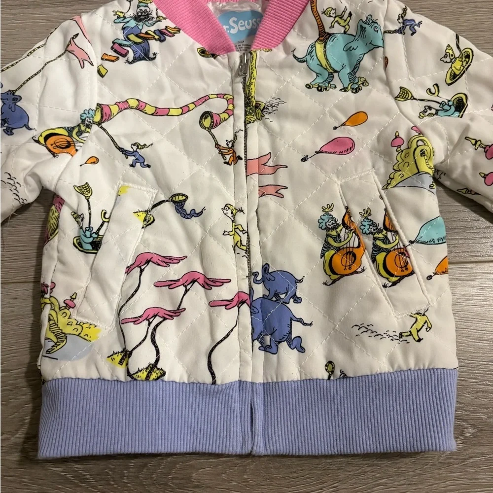 Dr. Seuss Character Print Quilted Jacket Pink Purple Girls Size 2M